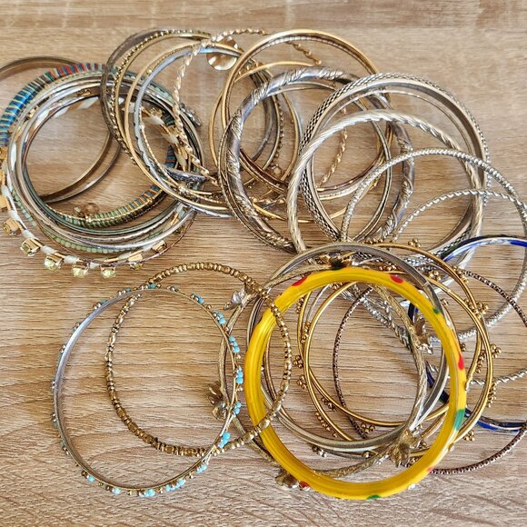 Large Blue & Silver Textured Boho Bohemian Gypsy Bangle Collection Lot Set - Picture 4 of 7